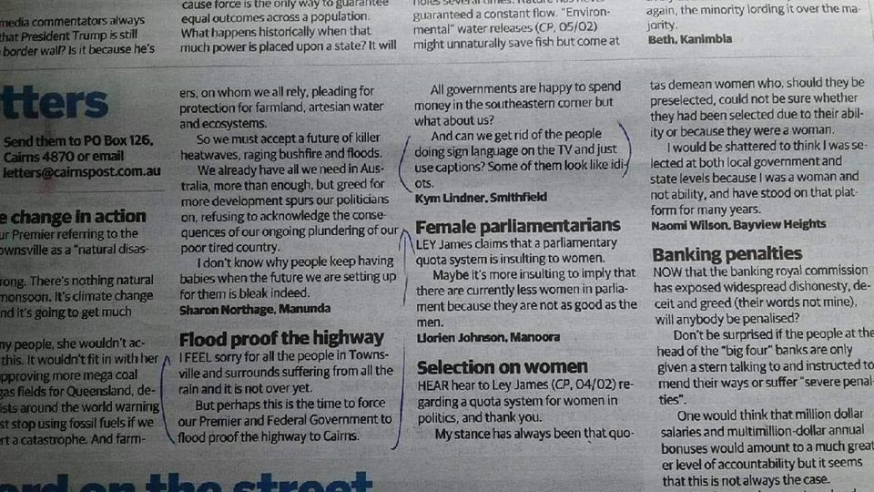 Letter to The Cairns Post…